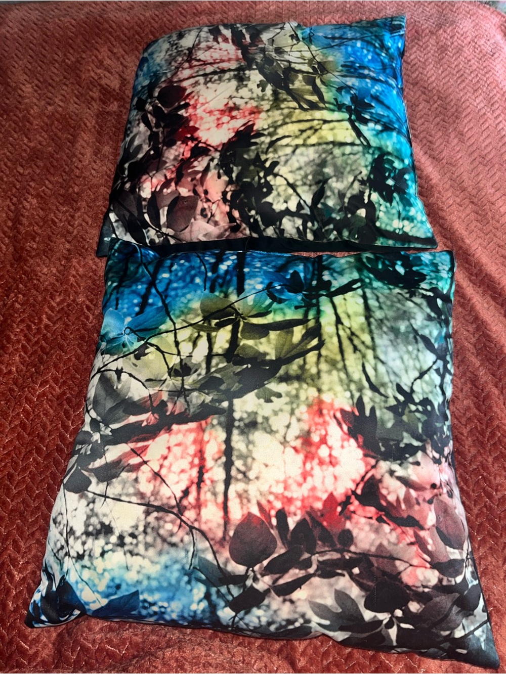 Multicolor Botanical Print Pillowcase Pair - Vibrant Blue, Green & Red